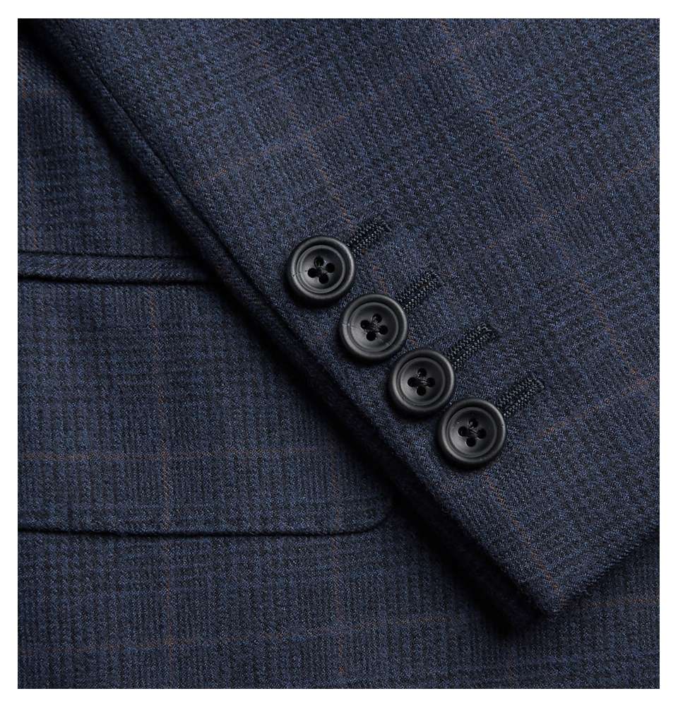 Navy Double-Breasted Prince of Wales Checked Wool Jacket