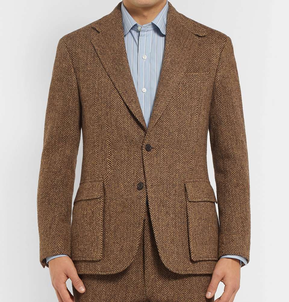 Tan Slim-Fit Herringbone Wool Jacket
