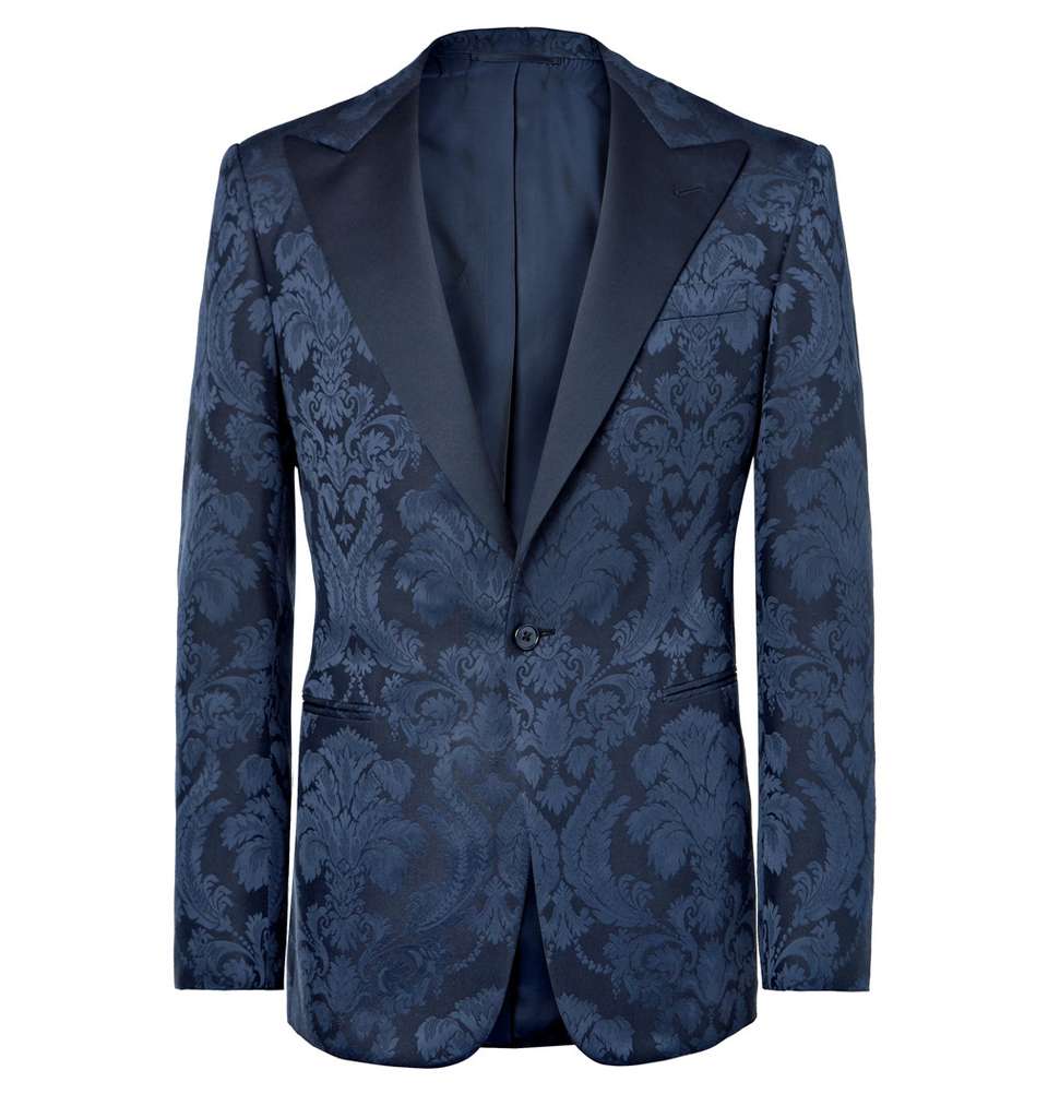 Navy Gregory Slim-Fit Cotton and Silk-Blend Jacquard Tuxedo Jacket