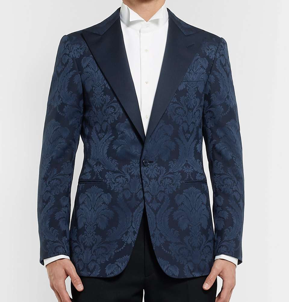 Navy Gregory Slim-Fit Cotton and Silk-Blend Jacquard Tuxedo Jacket