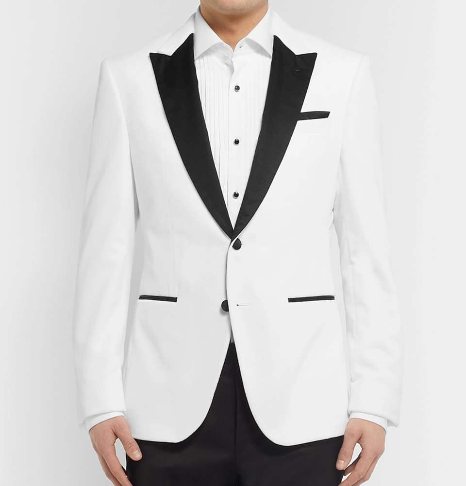 White Helward Slim-Fit Satin-Trimmed Cotton-Velvet Tuxedo Jacket