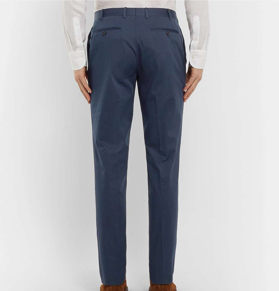 Navy Slim-Fit Cotton-Blend Trousers