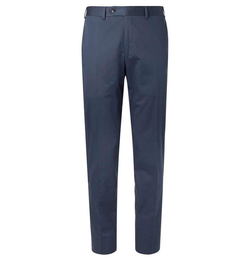 Navy Slim-Fit Cotton-Blend Trousers