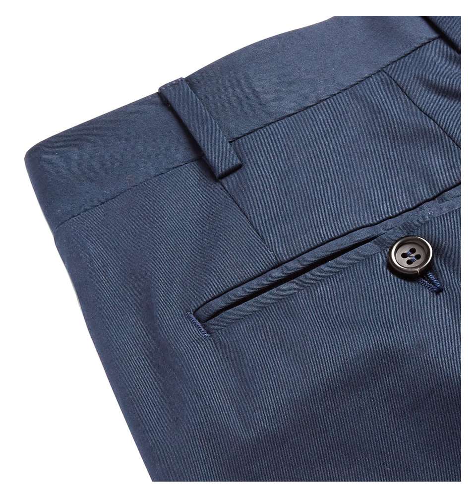 Navy Slim-Fit Cotton-Blend Trousers