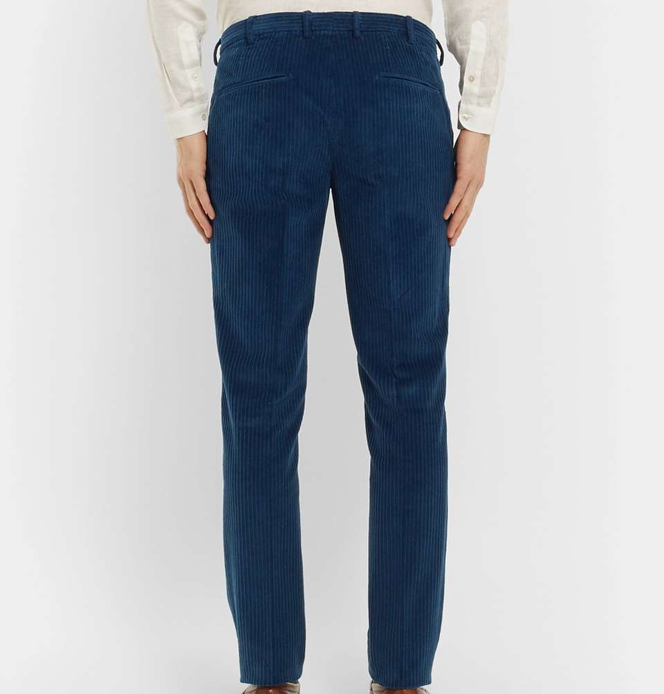 Navy Slim-Fit Cotton-Corduroy Trousers