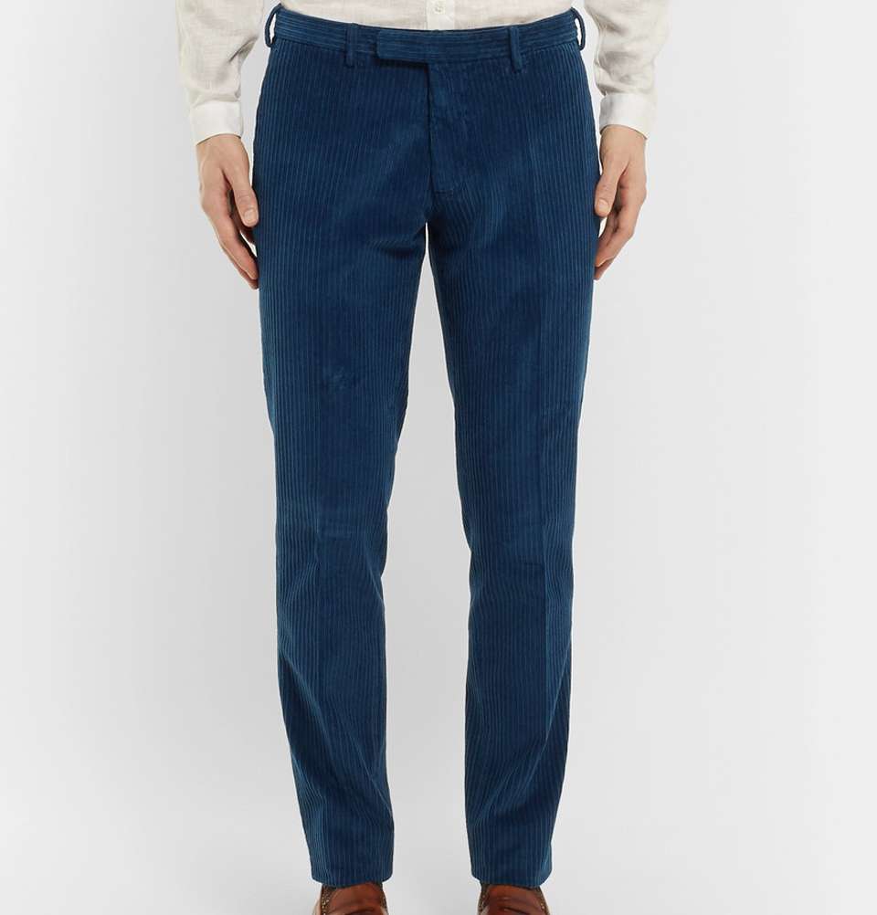 Navy Slim-Fit Cotton-Corduroy Trousers