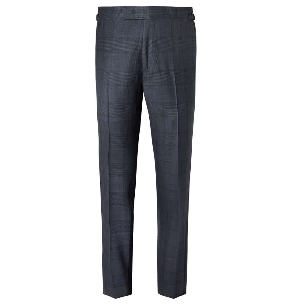 Navy Slim-Fit Prince of Wales Checked Wool Trousers