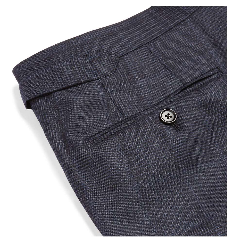 Navy Slim-Fit Prince of Wales Checked Wool Trousers