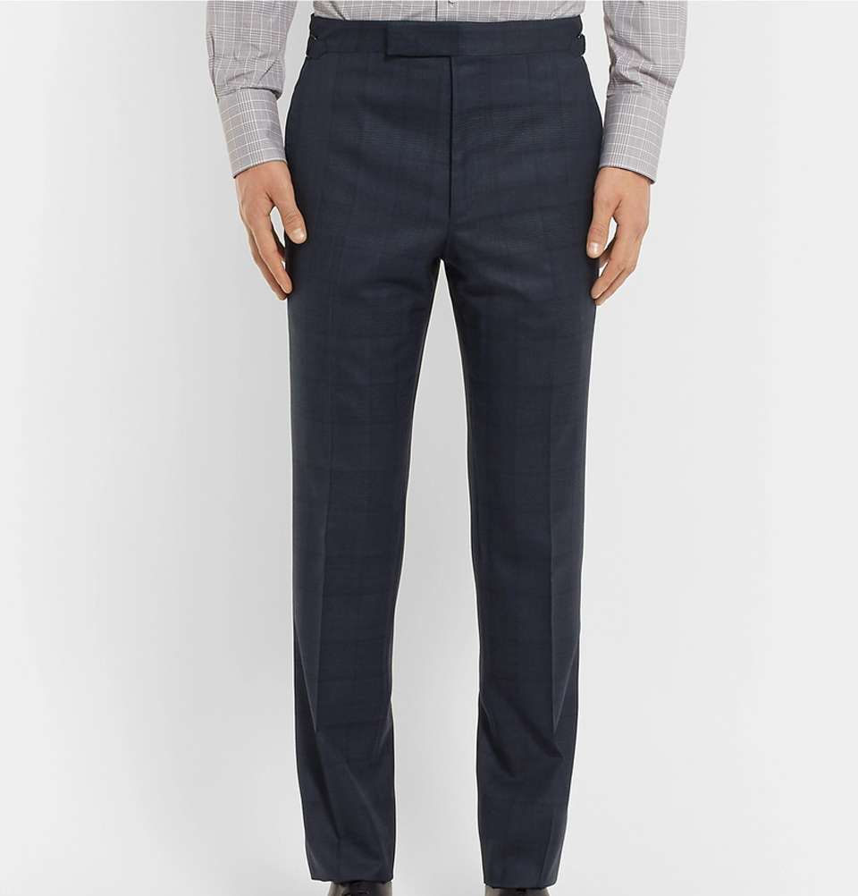 Navy Slim-Fit Prince of Wales Checked Wool Trousers