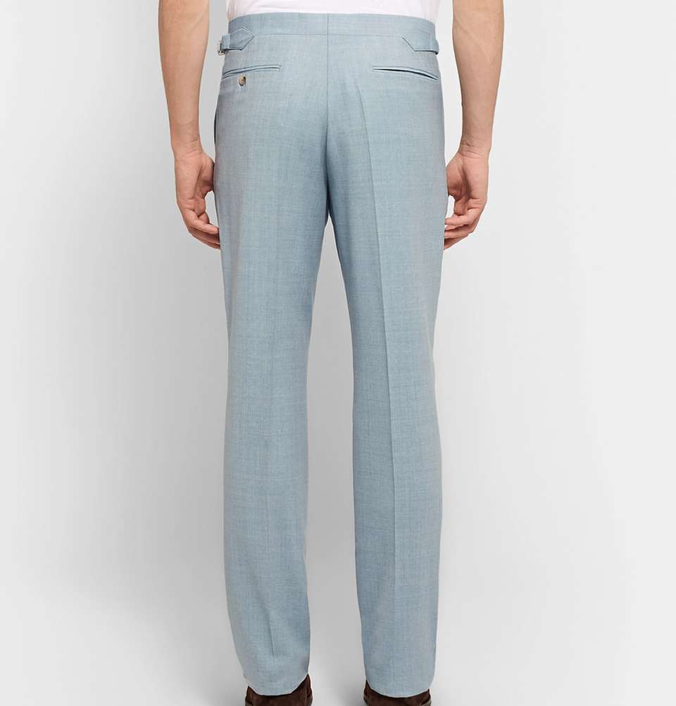 Sky-Blue Hyde Slim-Fit MÃ©lange Wool-Hopsack Trousers