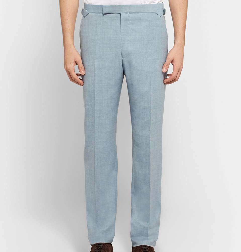 Sky-Blue Hyde Slim-Fit MÃ©lange Wool-Hopsack Trousers