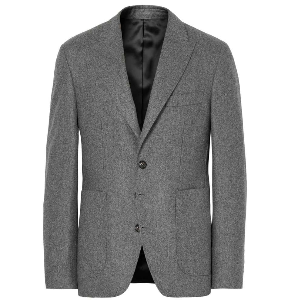 Grey Lloyd Slim-Fit MÃ©lange Wool-Flannel Jacket