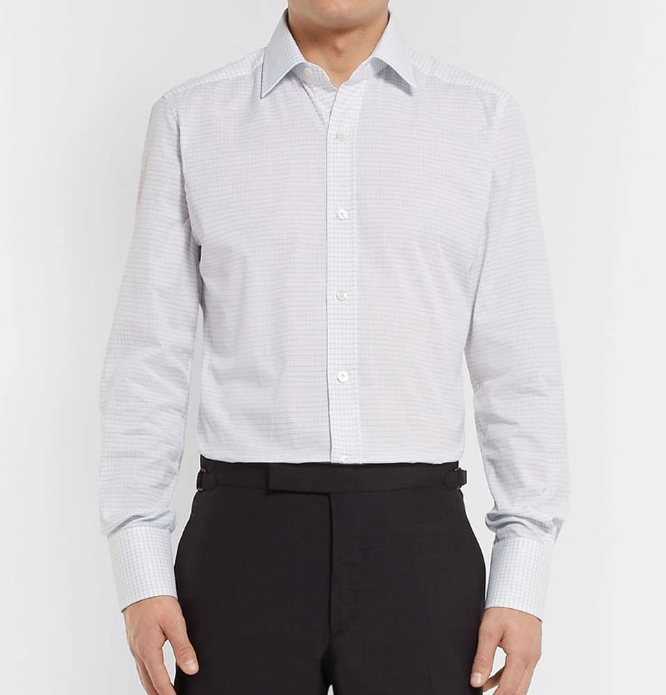 Blue Slim-Fit Checked Cotton Shirt