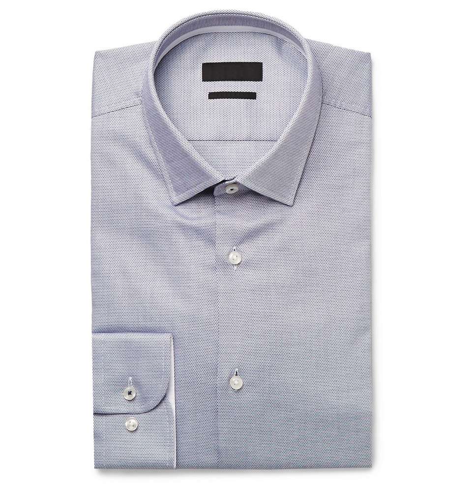Navy Jesse Slim-Fit Polka-Dot Cotton-Poplin Shirt
