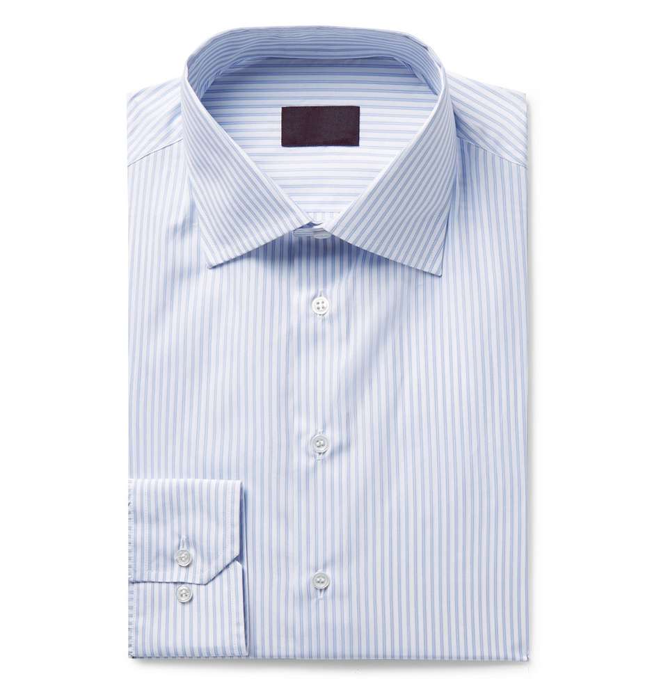 Slim-Fit Blue Pinstriped Cotton-Poplin Shirt