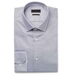 Navy Jesse Slim-Fit Polka-Dot Cotton-Poplin Shirt